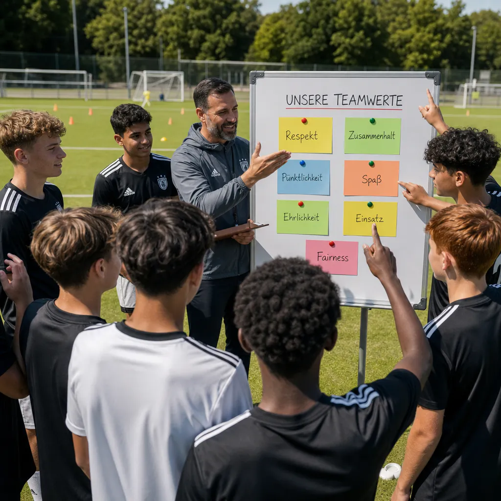 Jugendfußball-Team im Werte-Workshop auf dem Trainingsplatz